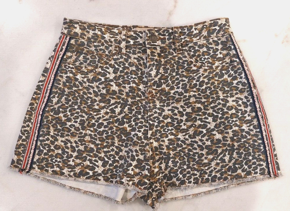 Chelsea & Violet‎ Shorts Size 26 Leopard Cut Off Racing Stripes Denim High-Rise